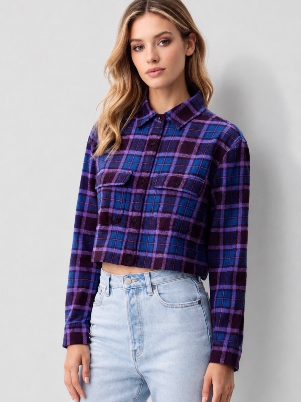 OBEY Camille Plaid Flannel Button Down Shirt Size S